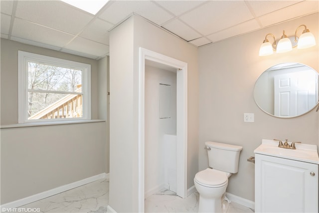 22 T Parker Rd, Foster, RI 02825 - bathroom with marble finish floors, a paneled ceiling, and vanity