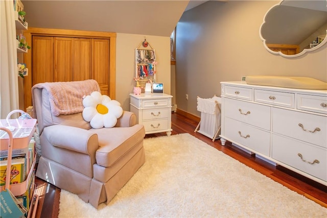 3642 Pawtucket Ave, East Providence, RI 02915 - living area featuring dark wood-type flooring and vaulted ceiling