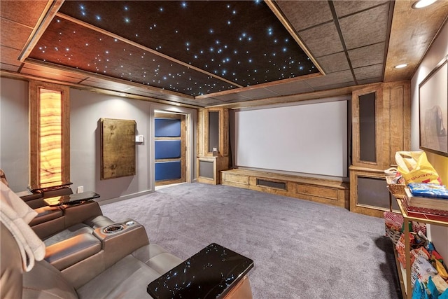 69 Apple Tree Ln, Warwick, RI 02888 - carpeted home theater room with a tray ceiling