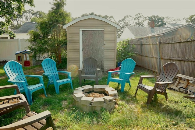 23 Majestic Ave, Warwick, RI 02888 - view of shed featuring a fire pit and a fenced backyard