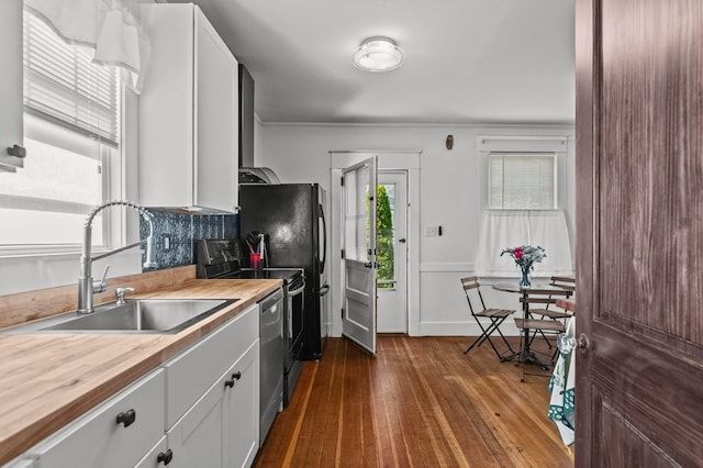 32 Thurston Ave Unit A, Newport, RI 02840 - kitchen featuring butcher block countertops, dark wood-type flooring, range, and white cabinets