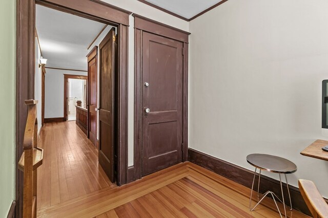 32 Thurston Ave Unit A, Newport, RI 02840 - corridor featuring crown molding and light wood-type flooring