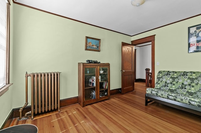 32 Thurston Ave Unit A, Newport, RI 02840 - living area with radiator, light wood-style floors, and crown molding