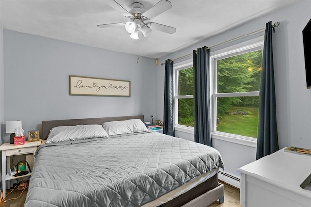 8 Anthony Rd, Foster, RI 02825 - bedroom featuring light wood-type flooring, a baseboard radiator, and ceiling fan
