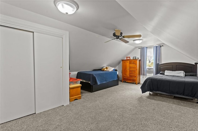 8 Anthony Rd, Foster, RI 02825 - bedroom featuring carpet flooring, vaulted ceiling, a closet, and ceiling fan
