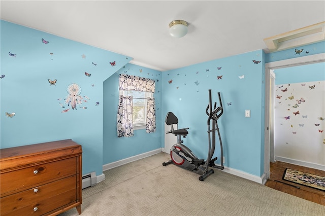 21 Cypress Ave, Tiverton, RI 02878 - exercise area with a baseboard radiator and carpet flooring