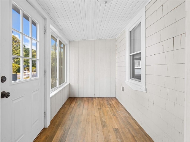 124 Everleth Ave, Warwick, RI 02888 - unfurnished sunroom featuring hardwood / wood-style flooring, wooden walls, and wooden ceiling