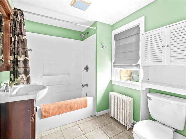 124 Everleth Ave, Warwick, RI 02888 - full bathroom with radiator heating unit, shower / bathtub combination, vanity, and tile patterned floors