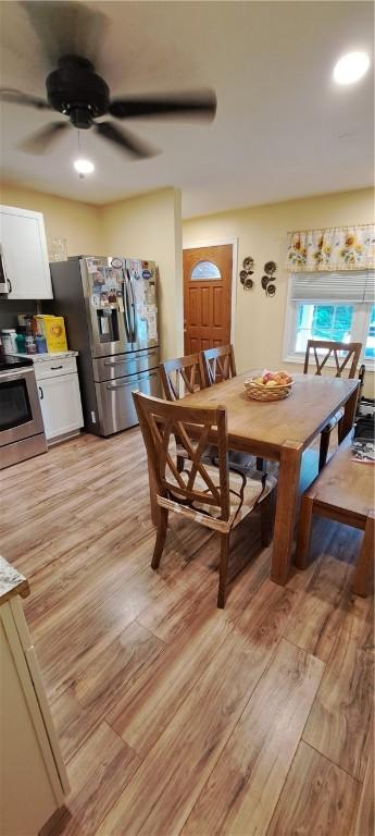 26 Morton Ave, Johnston, RI 02919 - dining area featuring light wood-type flooring and a ceiling fan