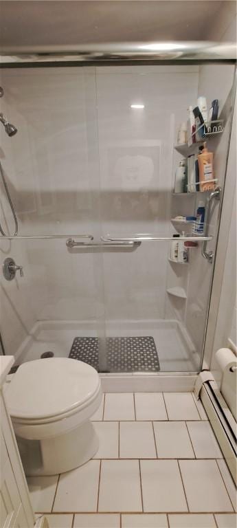26 Morton Ave, Johnston, RI 02919 - bathroom with a shower stall, tile patterned floors, and a baseboard heating unit