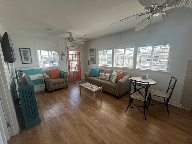 854 Matunuck Beach Rd, South Kingstown, RI 02879 - living room with a ceiling fan and wood finished floors
