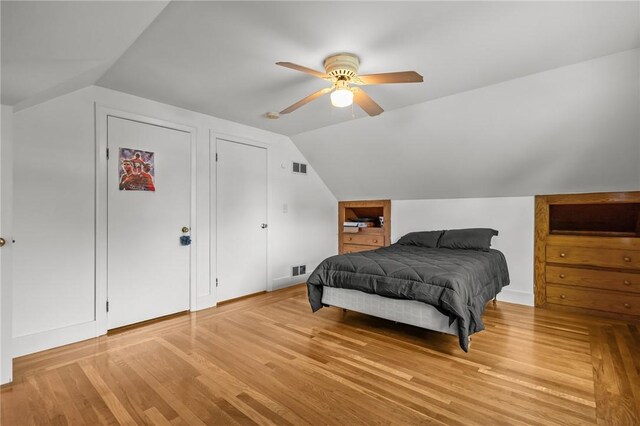 58 E St, West Warwick, RI 02893 - bedroom with lofted ceiling, light wood-style floors, and a ceiling fan