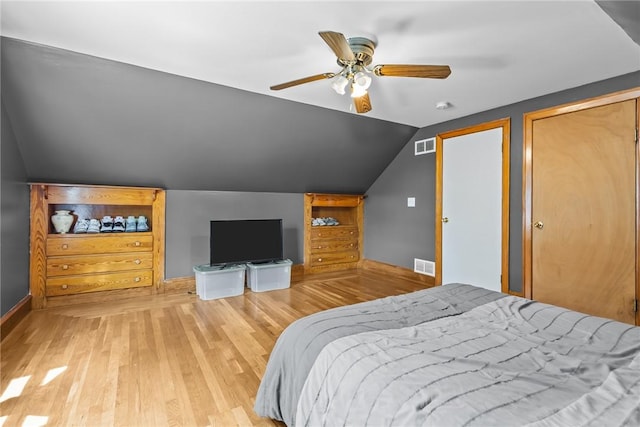 58 E St, West Warwick, RI 02893 - bedroom featuring vaulted ceiling, light wood finished floors, and a ceiling fan