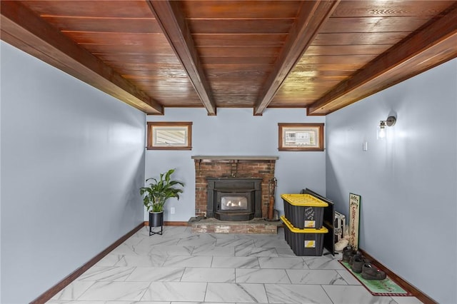 58 E St, West Warwick, RI 02893 - living room featuring a wood ceiling with exposed beams and marble finish floors
