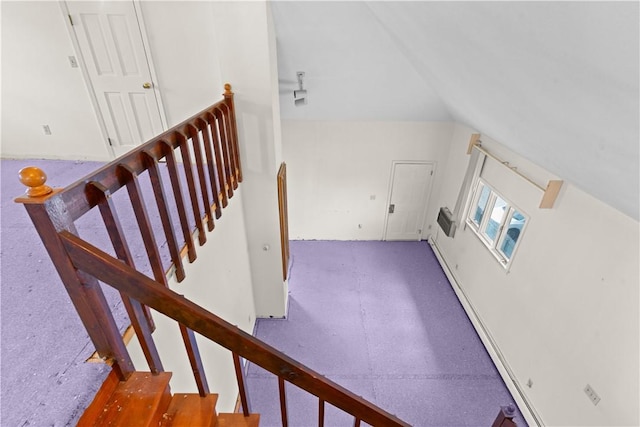 129 Academy Ave, Providence, RI 02908 - staircase featuring vaulted ceiling