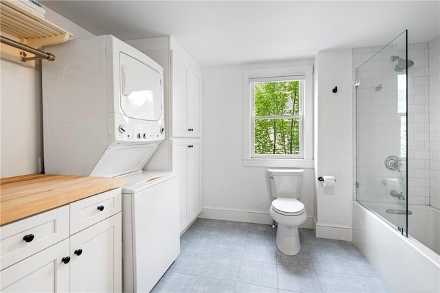 47 Second St, Newport, RI 02840 - bathroom featuring stacked washer / drying machine, shower / bathtub combination, and vanity