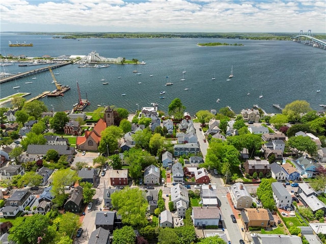 47 Second St, Newport, RI 02840 - aerial view of residential area with a large body of water and a notable bridge