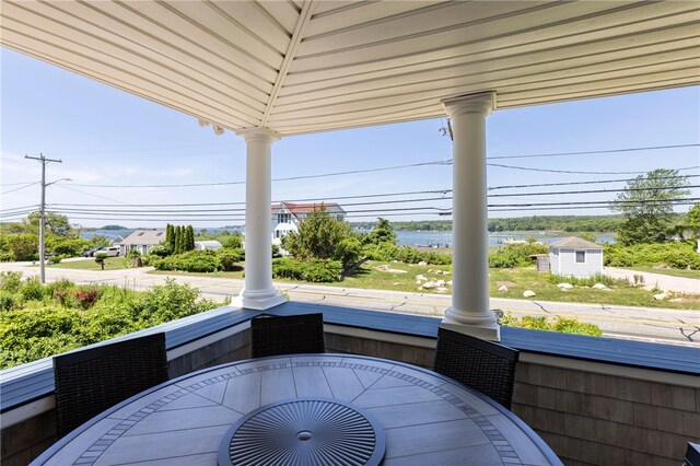 170 W Beach Rd, Charlestown, RI 02813 - view of patio featuring outdoor dining space and an outbuilding