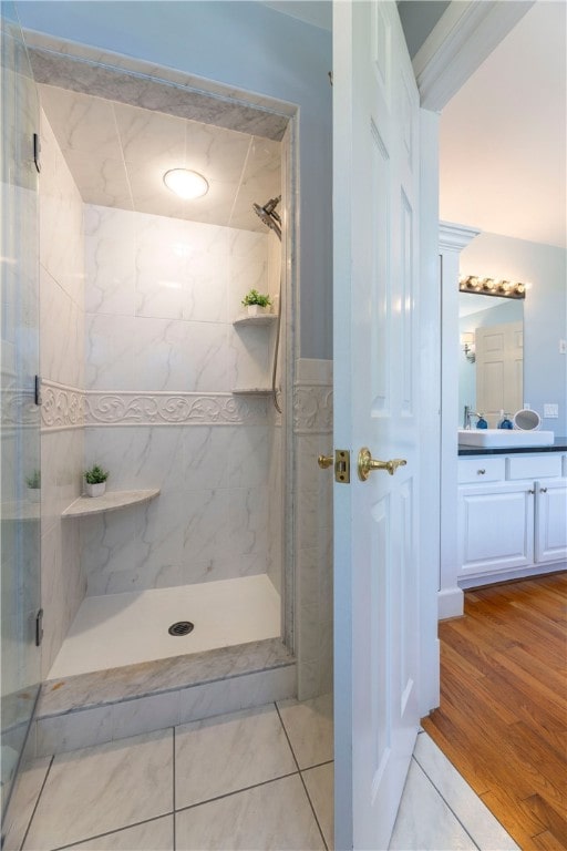 170 W Beach Rd, Charlestown, RI 02813 - bathroom with a stall shower, vanity, and tile patterned flooring