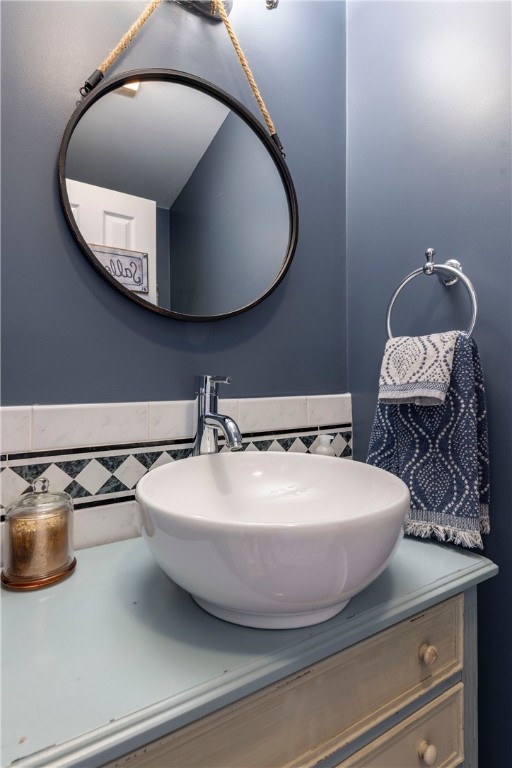 170 W Beach Rd, Charlestown, RI 02813 - bathroom featuring vanity and tile walls