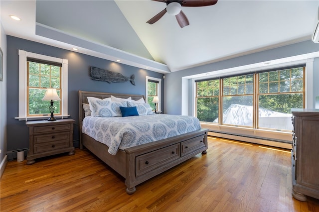 170 W Beach Rd, Charlestown, RI 02813 - bedroom with baseboard heating, hardwood / wood-style flooring, multiple windows, recessed lighting, and ceiling fan
