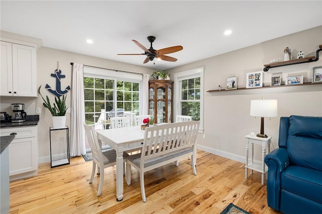 43 Shannock Hill Rd, Richmond, RI 02812 - dining room featuring ceiling fan, light wood-style flooring, and recessed lighting