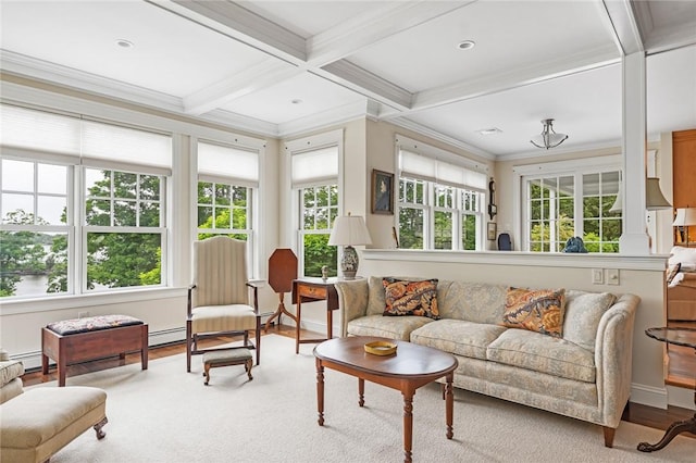 583 Highland Rd, Tiverton, RI 02878 - sunroom with beam ceiling, coffered ceiling, and a baseboard heating unit