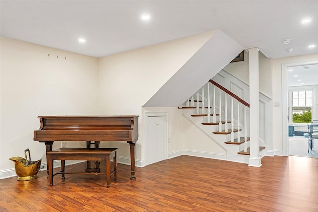 583 Highland Rd, Tiverton, RI 02878 - sitting room featuring wood finished floors, stairs, and recessed lighting
