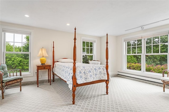 583 Highland Rd, Tiverton, RI 02878 - bedroom featuring multiple windows, baseboard heating, carpet floors, and recessed lighting