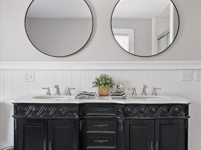 96 Ashaway Rd, Westerly, RI 02891 - full bath featuring double vanity and wainscoting