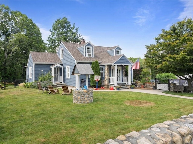 96 Ashaway Rd, Westerly, RI 02891 - cape cod house with a gate, a chimney, a shingled roof, and stone siding