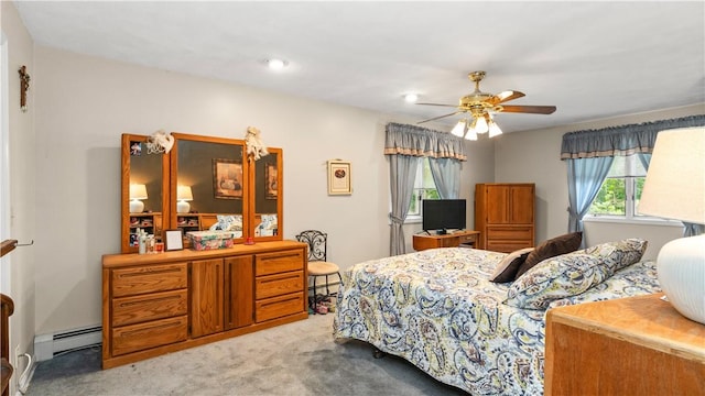 36 Primrose Ln Unit 36, North Providence, RI 02904 - bedroom featuring carpet, baseboard heating, a baseboard radiator, and ceiling fan