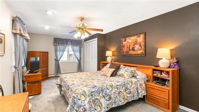 36 Primrose Ln Unit 36, North Providence, RI 02904 - bedroom featuring light colored carpet, a closet, and a ceiling fan