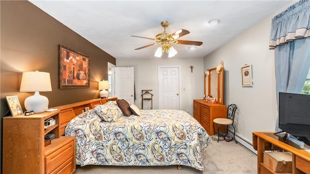 36 Primrose Ln Unit 36, North Providence, RI 02904 - bedroom featuring light colored carpet, a baseboard heating unit, and a ceiling fan