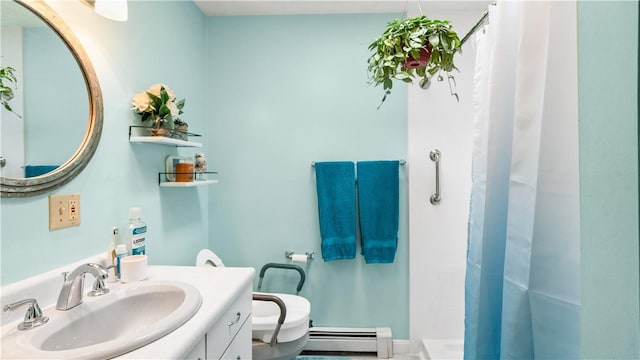 36 Primrose Ln Unit 36, North Providence, RI 02904 - full bathroom with baseboard heating, vanity, and a shower with curtain
