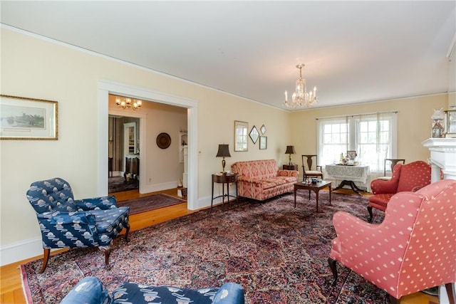 65 Lyndhurst Ave, Providence, RI 02908 - living room with a chandelier, wood finished floors, and crown molding