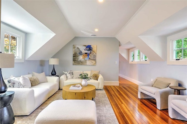 290 Blackstone Blvd, Providence, RI 02906 - living area featuring light wood-type flooring, vaulted ceiling, and recessed lighting