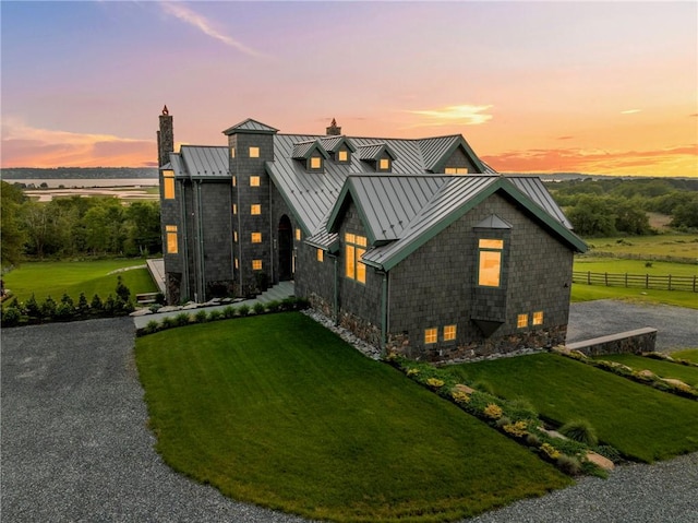 82 Nonquit Ln, Tiverton, RI 02878 - view of front of property with a standing seam roof, a chimney, and a metal roof