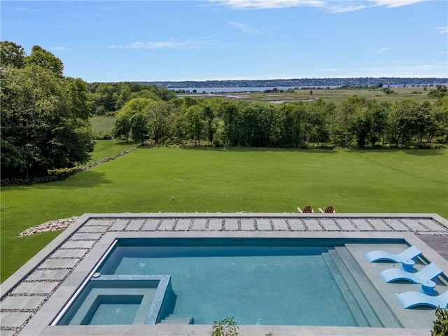 82 Nonquit Ln, Tiverton, RI 02878 - view of swimming pool with a lawn and a pool with connected hot tub