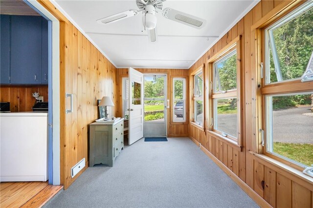 355 Scott Rd, Cumberland, RI 02864 - sunroom featuring healthy amount of natural light, wooden walls, carpet floors, and washer / clothes dryer