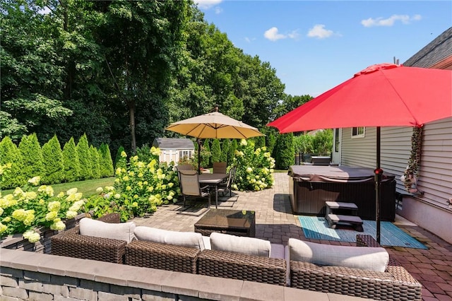 32 Spencer Rd, Smithfield, RI 02828 - view of patio / terrace featuring a hot tub and outdoor dining area