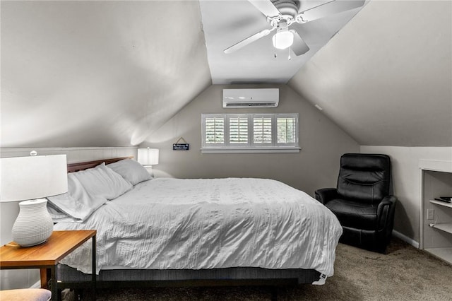 32 Spencer Rd, Smithfield, RI 02828 - carpeted bedroom with a wall unit AC, ceiling fan, and lofted ceiling