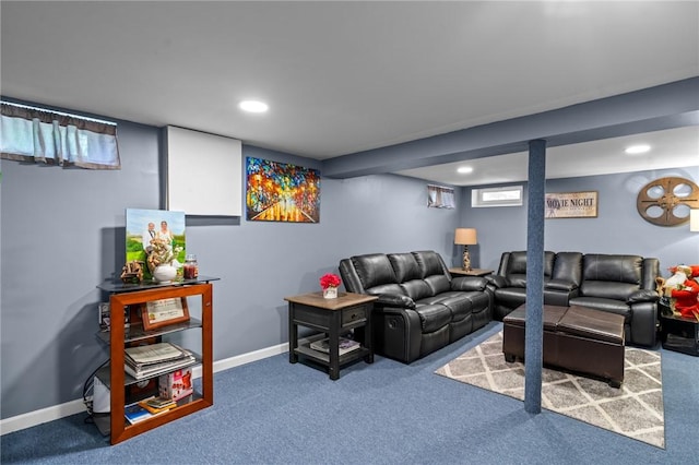32 Spencer Rd, Smithfield, RI 02828 - living room featuring carpet floors and recessed lighting
