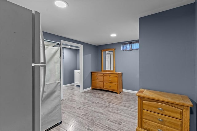 32 Spencer Rd, Smithfield, RI 02828 - bedroom with freestanding refrigerator, recessed lighting, and light wood-type flooring