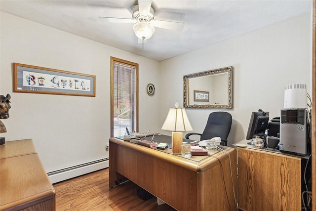 4 Wilbur Rd, Lincoln, RI 02865 - office area with a baseboard heating unit, wood finished floors, and ceiling fan