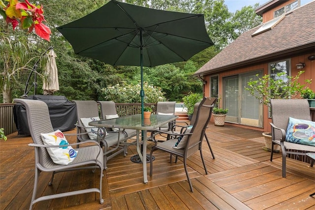 4 Wilbur Rd, Lincoln, RI 02865 - wooden deck with outdoor dining space and grilling area