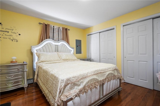 43 Amsterdam St, Providence, RI 02909 - bedroom featuring electric panel, dark wood-style floors, and a baseboard heating unit