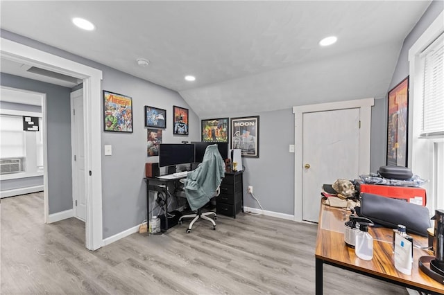 31 Stadden St, Providence, RI 02907 - home office with vaulted ceiling, wood finished floors, and recessed lighting