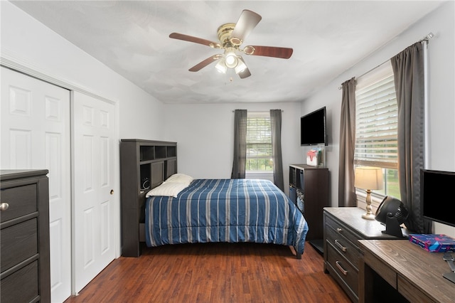 15 Bestwick Trl, Coventry, RI 02816 - bedroom with dark wood finished floors, a ceiling fan, a closet, and a desk