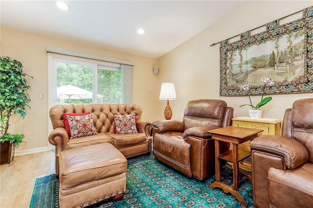 125 Smith Ave Unit 4C, Smithfield, RI 02828 - living room with wood finished floors, recessed lighting, and lofted ceiling